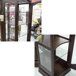 苫小牧市内近郊限定 北海道工芸家具 飾棚 リリア 幅49.5×奥行43.5×高さ173.5cm ガラス棚4枚 キャビネット カットガラス 苫小牧西店の画像