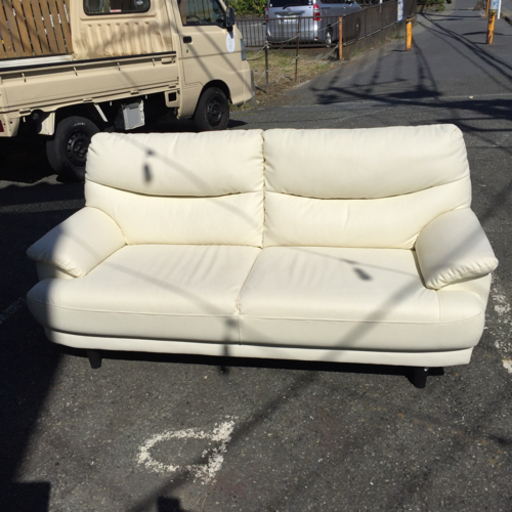 ★状態良好！★ ニトリ 3人がけレザーソファ 白