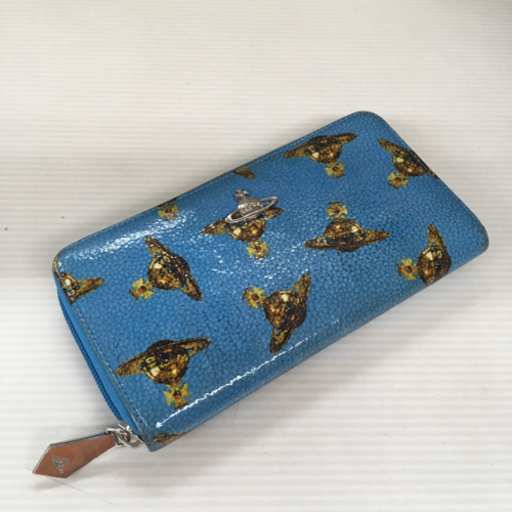 S169　ヴィヴィアンウエストウッド★Vivianne Westwood★長財布★ラウンドジップ★光沢ブルー