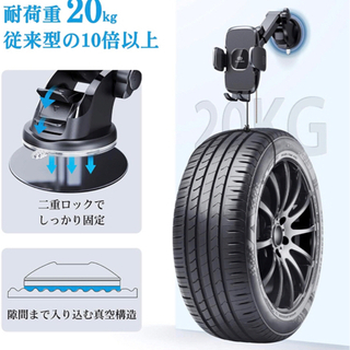 【新品未使用】車載ホルダー 片手操作 2in1 スマホホルダー 車 すまほほるだー 粘着ゲル吸盤＆エアコン吹き出し口式兼用 スマホスタンド 車 携帯ホルダー iphone 車載ホルダー/厚い手帳型ケース対応/ワンタッチ/360度回転/自由調節//4-7インチ全機種対応 iphone 13 pro max/ iPhone 13 min/iPhone SE/xiaomi /Samsung/Sony/AQUOS sense4/LG/Huawei などの画像