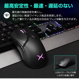 【新品未使用】ゲーミングマウス 無線 超軽量70g 光学式 六ボタン ワイヤレスマウス 最大16000DPIまで可調整 高精度 滑り止め RGBライトリング搭載 左右対称 USB-C充電対応   ②の画像
