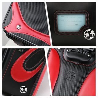 【新品】高級 男の子ランドセル サッカーモデル 大容量 軽量 6年保証 全国送料無料 スクールバック 小学生通学カバン　ブラック×レッドの画像