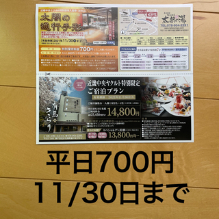 太閤の湯　平日週末優待券【11/30迄有効】