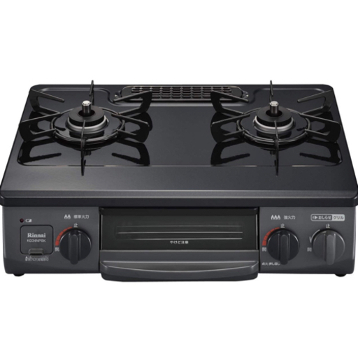 【超美品‼️】グリル未使用♪ リンナイ 2018年製 都市ガス用ガステーブル 右強火/水無し片面焼きグリル パールブラック♪