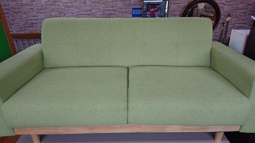 2人掛け ソファー 布 ライトグリーン■横幅160cm×奥行72cm×高さ70cm■近隣配送無料 買取帝国 朝霞店