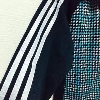 【ほぼ新品×お買得】adidas レディース 千鳥柄 ジャージ 上下セット ネイビー ブルーの画像