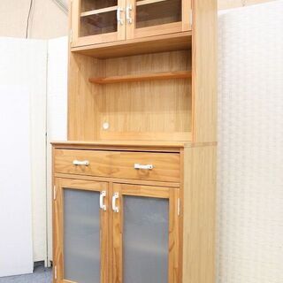 momo natural/モモナチュラル カントリー調 カップボード キッチンボード 天然木パイン材  食器棚 中古家具 店頭引取歓迎 R4267)