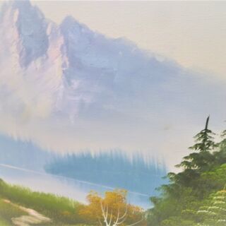 絵画 油彩 風景画 額縁 アンティーク風 山 自然 額 アート 美術品 絵 ゴールド 苫小牧西店の画像