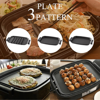 山善 3way ホットプレート 平面プレート 波型プレート たこ焼きプレーの画像