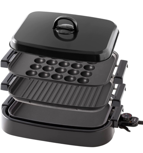 山善 3way ホットプレート 平面プレート 波型プレート たこ焼きプレー