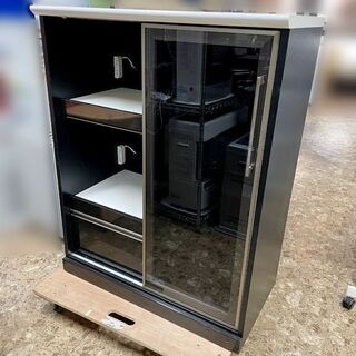 キッチンカウンター 食器棚 収納 ブラウン スライド ガラス扉 ハイカウンター 
