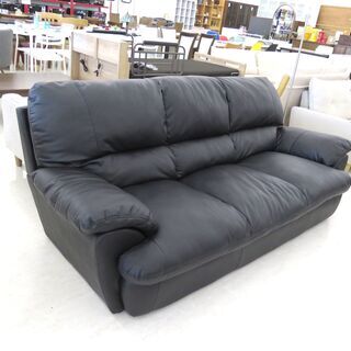 北海道/千歳市 ニトリ 合皮 3人掛けソファ ブラック 3SEATER SOFA VUTE PU BK 幅210×奥行97×高さ82㎝ 近郊配送/店頭でのお受渡し大歓迎