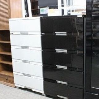 Fits フィッツプラス プレミアム 幅55cm  5段 プレミアムブラック×セラミックホワイト2点set 天馬 収納家具 中古家具 店頭引取歓迎 R4242)