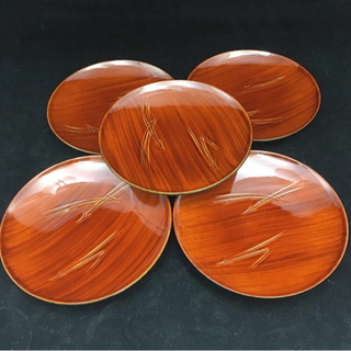 新品 銘々皿　春慶 松葉 お皿 菓子器 茶道具 漆器  漆工芸 ...