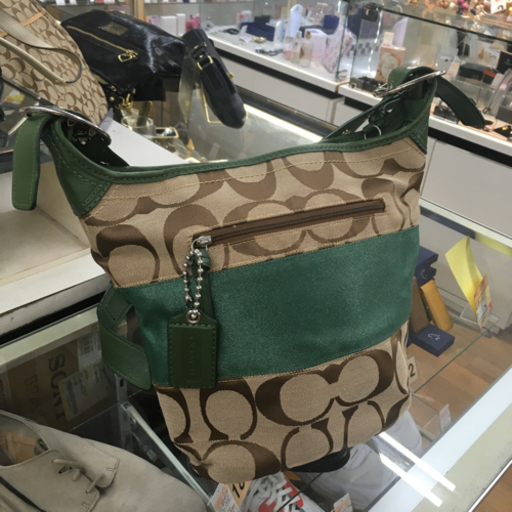 S124　★COACH　コーチ　シグネチャーラグビーダッフルショルダー　ブラウンXグリーン