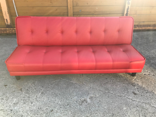 『札幌市内配送料無料！！』★レザー　ソファベッド　レッド★