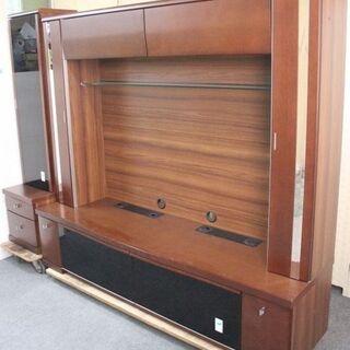 Meuble モーブル TV台 ブラウン 引き出し フラップ キャビネットセット 幅180cm 大川家具 AVボード 中古家具 店頭引取歓迎 R4197)