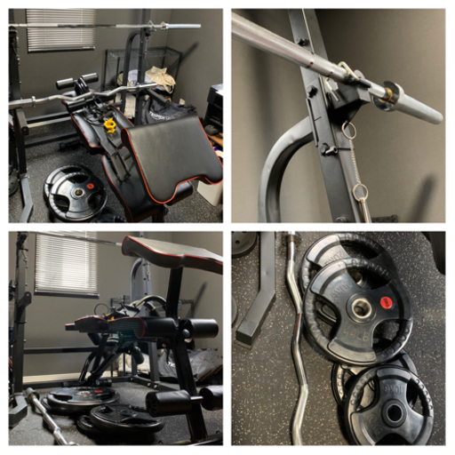 ホームジム一式セット オリンピックシャフト WZバー ラバーバーベルプレート60kg付き パワーラック ハーフラック インクラインベンチ