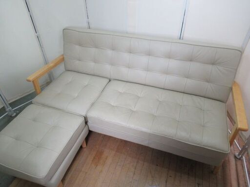 J3175/ソファ/オットマン/3人掛け/大型/木/ひじ掛け/ベージュ/クリーム色/ニトリ/NITORI/中古品/