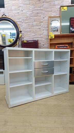 ニトリ NITORI バーカウンター カウンターテーブル ホワイト 収納可動棚 引き出し2個付■横幅120cm×奥行45cm×高さ85.5cm■近隣配送無料 買取帝国 朝霞店