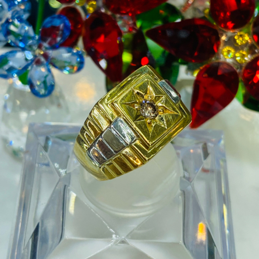 【中古品】 K18/Pt900 ダイヤ付リング 17号  6.6g［91］