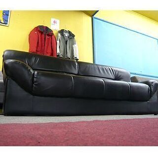 レザー ソファ 黒色 札幌【グロッシーな黒 2.5人掛けソファ】幅177cm 合皮 フェイクレザー