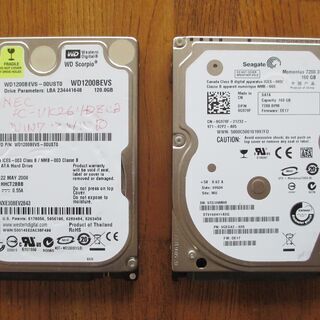 HDD　2.5インチ　中古品2個（120GBと160GB)　あり...
