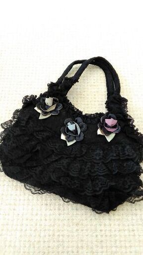 ★完売★値下げ★☆USED☆　ブラック×フラワーアップリケ・バッグ