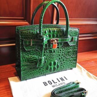 ミラノ発*ボリニ・最上級牛革・クロコダイル*エメラルド・バーキン...