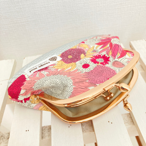 リバティと本革の親子がま口財布　ハンドメイド