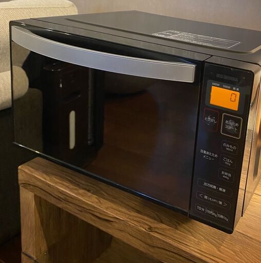 【高級ブラック】電子レンジ18L ミラーガラス アイリスオーヤマ[使用済|機能確認済|説明書あり|箱なし]