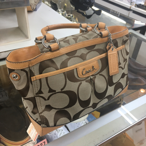 S281　★COACH　コーチ　シグネチャーキャンパスハンドバッグ　ブラウン