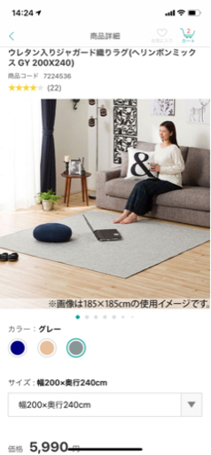 ニトリ　ラグ　グレー　幅200×奥行240