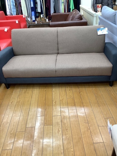 3人掛けソファー　ダークブラウン×ブラック　布　幅160cm　高さ70cm　奥行き65cm