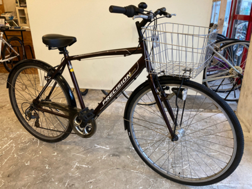 【LEDオートライト】アルミフレーム　27インチ　自転車　6段変速　ワインレッド