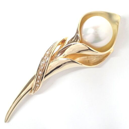 E488 K18 パール ダイヤ ブローチ カラーモチーフ