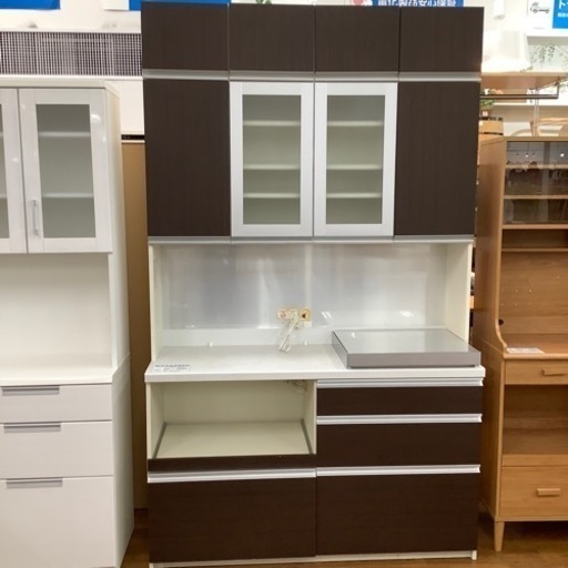 レンジ台付きレンジボード　ダークブラウン×ホワイト【トレファク　川越店】