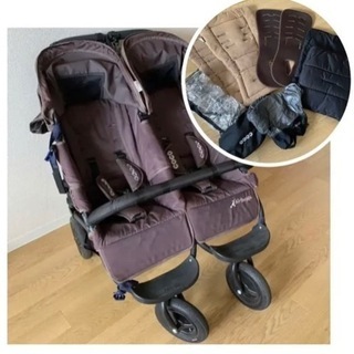 付属品多数！エアバギー ココダブル 双子ベビーカー ダークブラウン