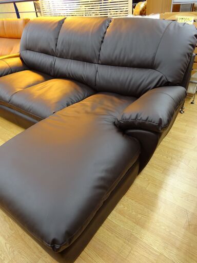 カウチソファ ダークブラウン 合皮 幅234㎝ 左カウチ Nシールド ビット3 L字ソファ　西岡店