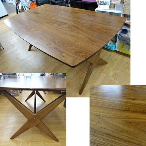 4人掛けダイニングセット ブラウン×ターコイズ テーブル幅160㎝ ベンチ×1・チェア×2　西岡店