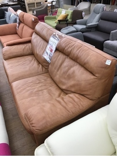 KJ-48【ご来店頂ける方限定】本革3シーターソファ　ブラウン