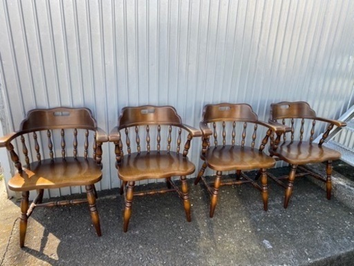 【4脚まとめ売り】飛騨産業 キツツキ アームチェア ダイニング ウィンザー 木製椅子 天然 北欧 レトロ 引取限定！