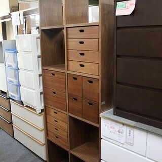 無印良品 スタッキングシェルフセット ５段×２列 ウォールナット材 幅82 チェスト×4付属 MUJI 収納家具 中古家具 店頭引取歓迎 R4276)