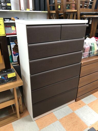 ニトリ ファニチャー 6段チェスト 茶/白 W79.9cm×H134.7cm×D42.2cm ※クリーニング済み