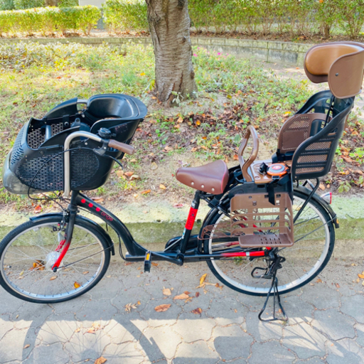 【0前子供乗せ自転車 ange 3人乗り対応車 (ブラック) 26インチ　大阪発　オートライト