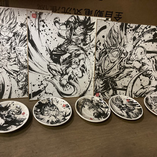 ドラゴンボール絵柄のお皿と色紙3枚