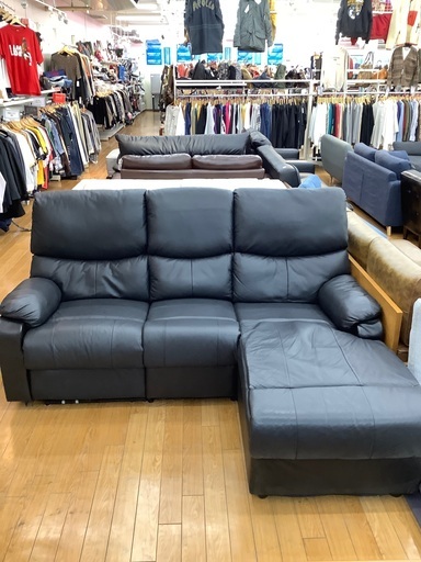 リクライニングソファー　カウチソファー　3人掛け　ブラック