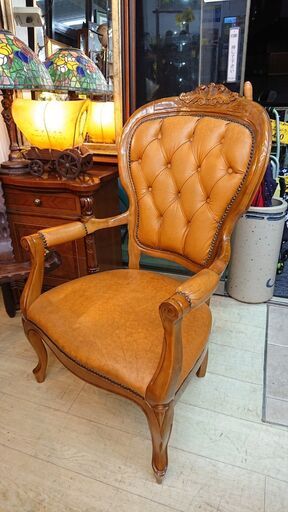 アンティーク チェア 猫脚 ネコ脚 ハイバック アームレスト 木製