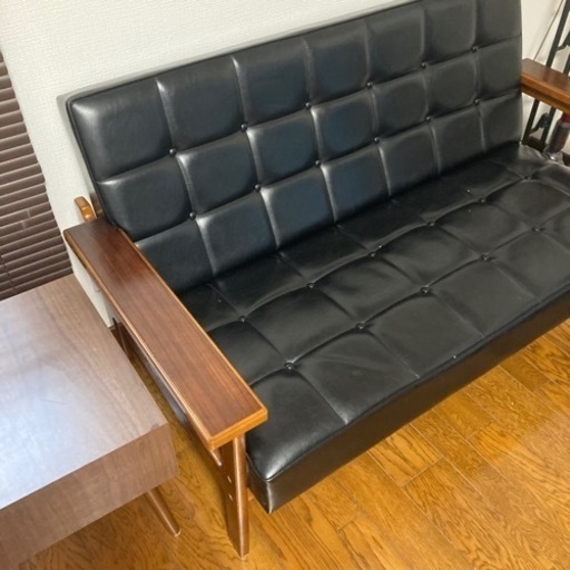 カリモク　ソファー　本革　革張り　オールドカリモク　ヴィンテージ