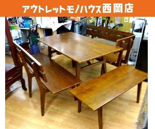 ダイニング4点セット 6人掛け テーブル幅135㎝ ベンチ3台 ダークブラウン 札幌市 西岡店